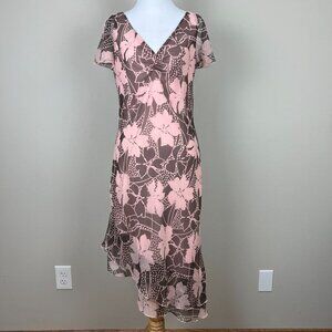 Faith Love & Passion Dress 6 Pink Taupe Floral Asymmetrical Flutter V-Neck Fairy